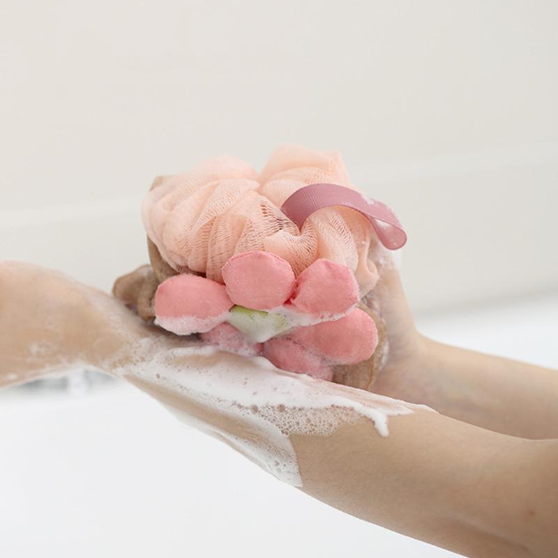 Bath Flower Shower Loofah Reusable Body Scrubber Exfoliating Mesh Bath Accessories For Kids Adults Lanyard Included Soft PE