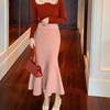 French Temperament Gentle Wind Mermaid Princess Knitted Fishtail Skirt Mid-length High Waist Autumn and Winter Skirt