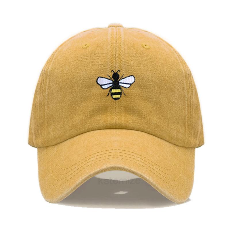 Washed Cotton Honeybee Embroidery Baseball Caps For Men Women Dad Hat Adjustable Snapback Cap Dropshipping