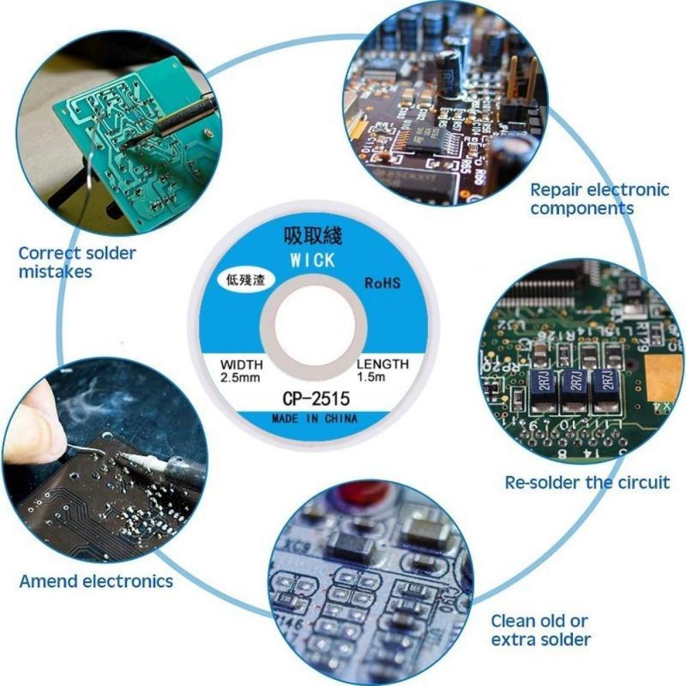 6 Stück Lötzinn-Saug-Lamettaband, Ablötgeflecht, Lötzinn-Entferner, Dochtdraht-Reparaturwerkzeug, 1/2/3/4 mm, für die Reparatur mobiler elektronischer Geräte