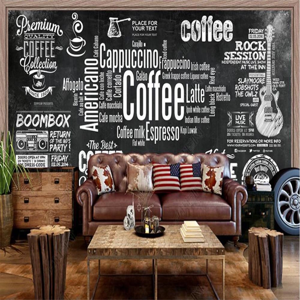 Coffee Theme Wallpaper Blackboard Hand-Painted Coffee Retro Mural Coffee Shop 3d Wall Paper Fast Food Restaurant Wallpaper