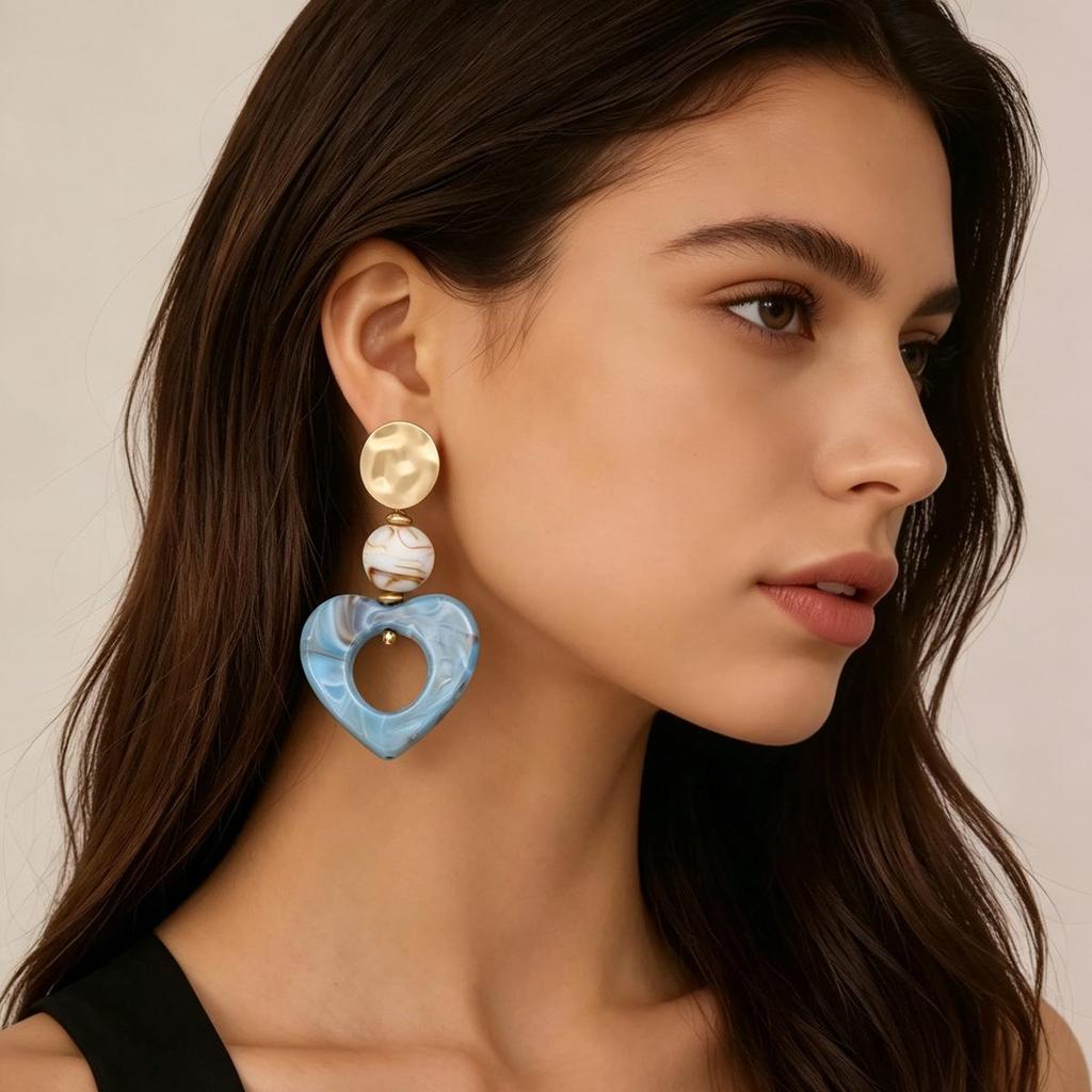 Vintage European & American Style Geometric Blue Heart Earrings for Women
