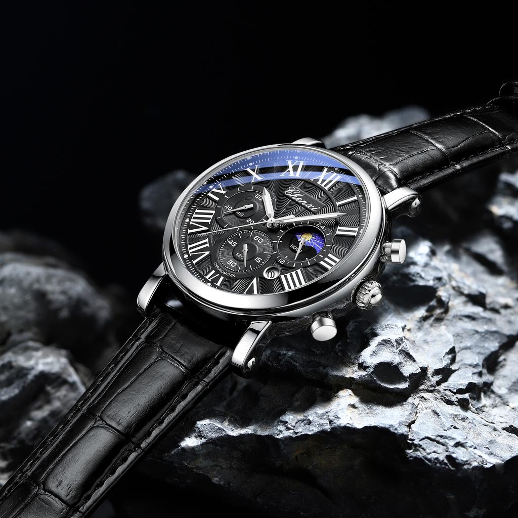 CHENXI Top Brand Men's Quartz Watches Transparent movement Multifunctional Waterproof Luminous Leather Strap Men's Watch
