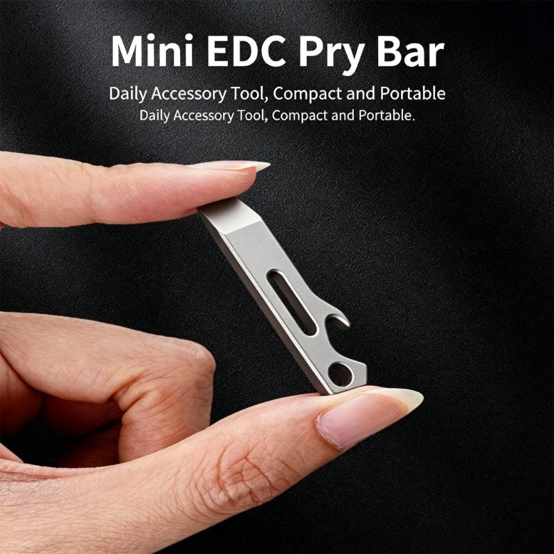 Small Metal Pry Tool for Pocket Carry, Flat Pry End Utility Piece with Open Slot and Bottle Opener for Repair Use, Travel Use and Package Opening
