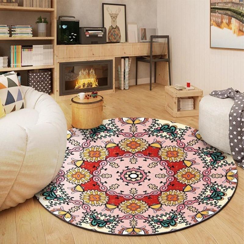 Bohemian Round Carpet Mandala Floral Pattern Soft Area Rug for Living Room Bedroom Bohemian Home Decor