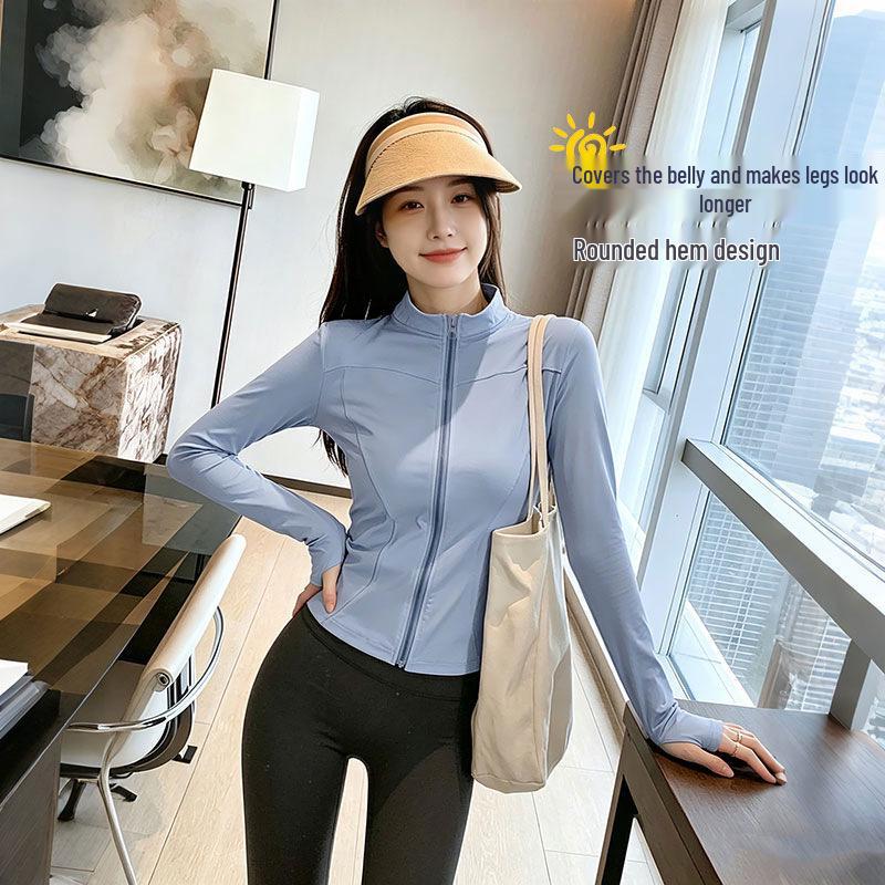 Women's Quick-Dry Stand Collar Fitness Jacket with Zipper - Breathable, Long Sleeve Sports Top for Running, Yoga, Outerwear.