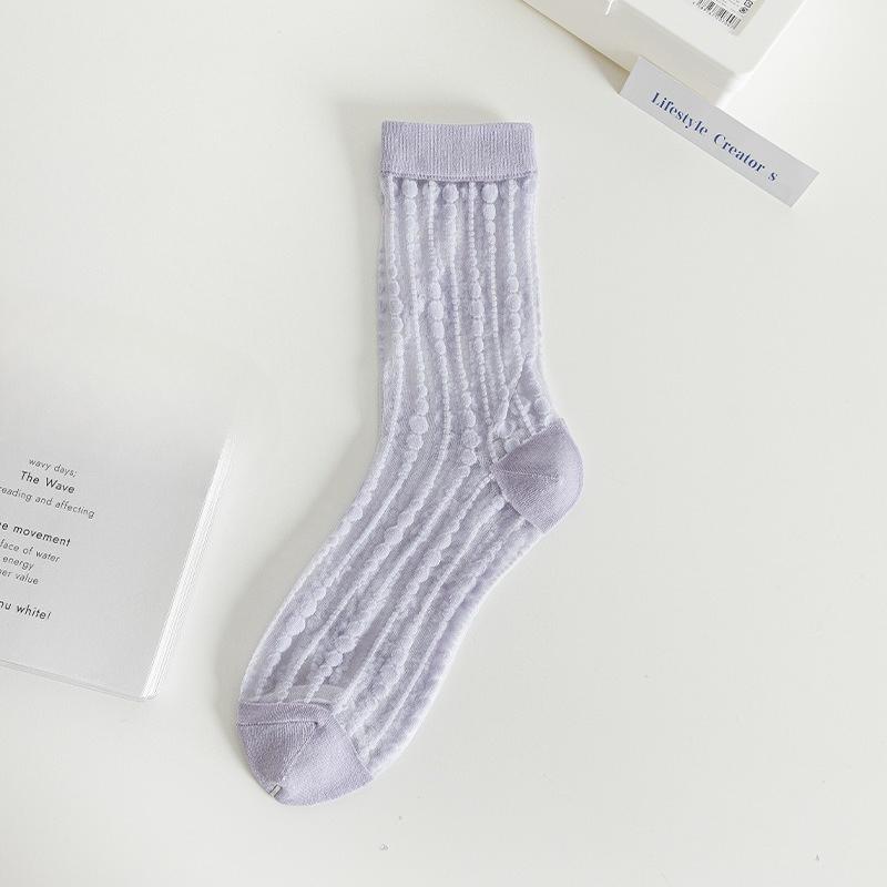 Female Spring and Summer Thin Lovely Polka Dot Rainbow College Wind Tube Glass Stockings