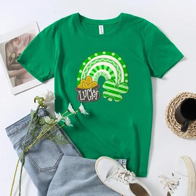 Lucky St. Patrick's Day Woman T-shirt Summer Short Sleeve Tee Casual Green Tshirt Woman Top