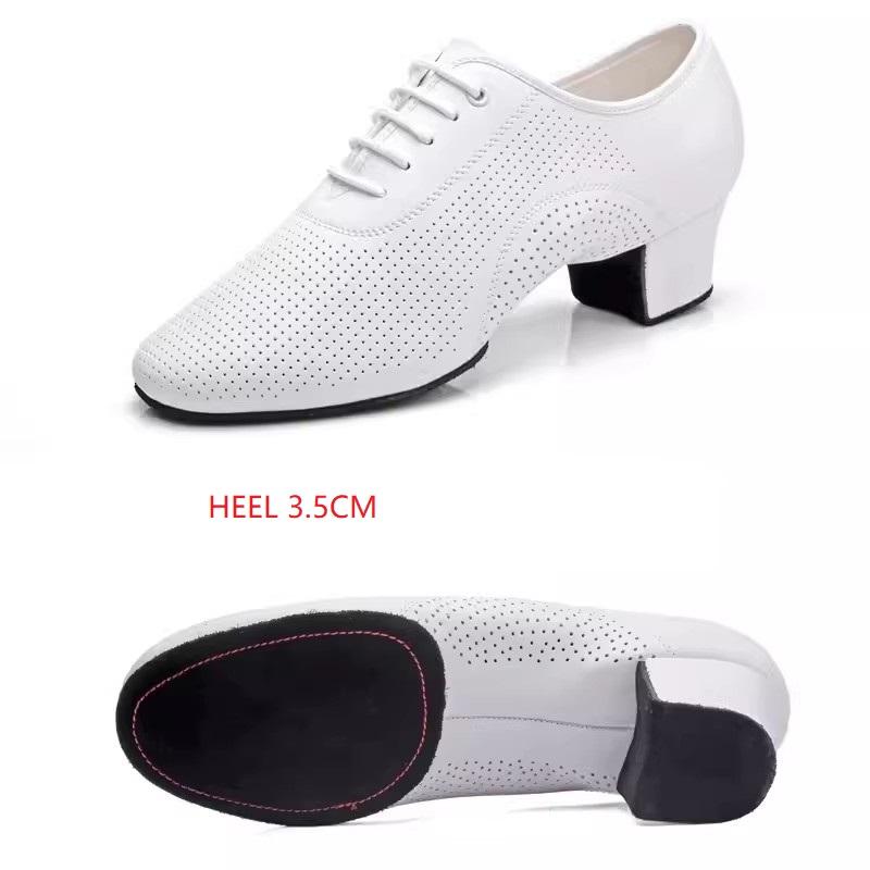 Scarpe da Uomo in Pelle Bianca Perforate Moderne per Ballo da Sala Fondo a Due Punti Scarpe da Ballo Latino Sneakers per Square Dance