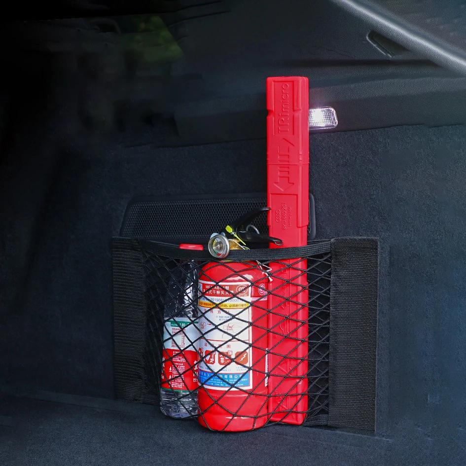 Doublelayered Mesh Bag Back Compartment Storage Universal Car Trunk Organizer Rear For Seat Net With Magic Tape Auto Interior