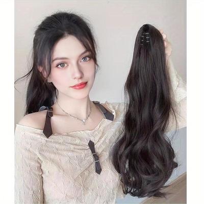 Grasping and Curling Ponytail Wig with Large Waves Natural and Traceless Heat-resistant Women's Synthetic Wig