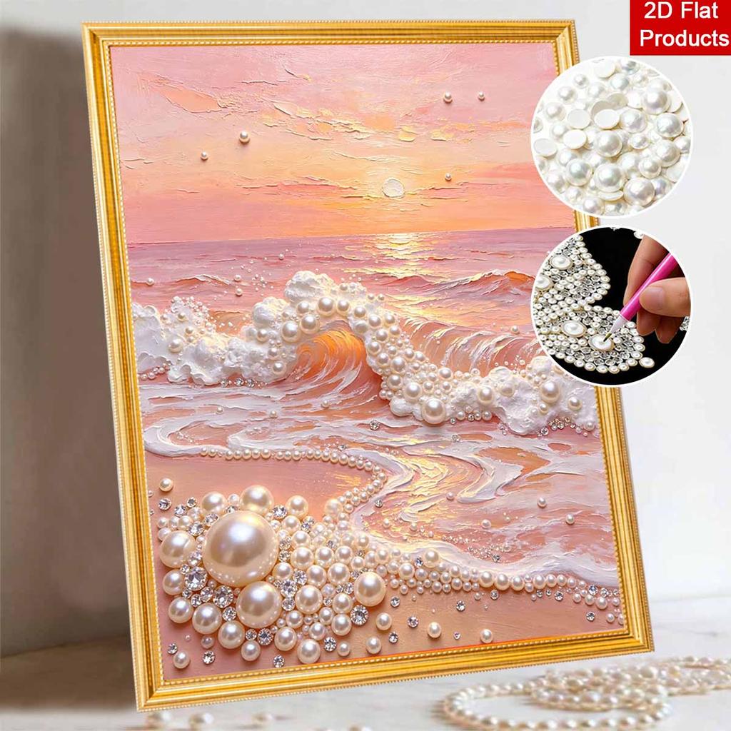 5D DIY Pearl Art Kit Sunset Ocean Waves Decor Home Wall Decoration