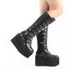 Designer Big Size 43 Black Gothic Style Cool Punk Motorcycles Boots Female Platform Wedges High Heels Calf Boots Women Shoes
