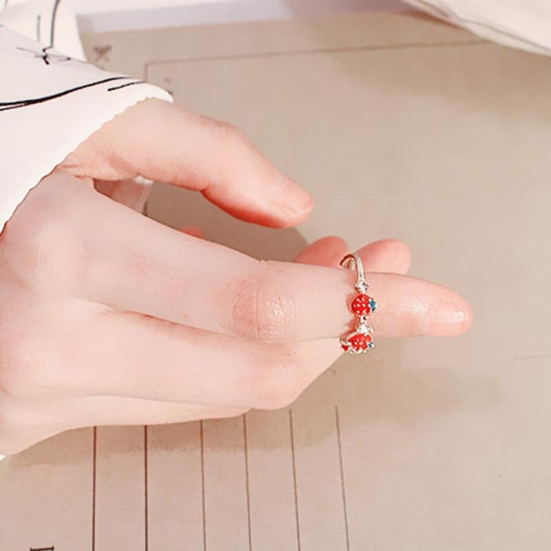 Adjustable Opening Strawberry Design Fashion Ring With Sparkling Cubic Zirconia Stones Versatile Stackable Jewelry For Daily Occasions