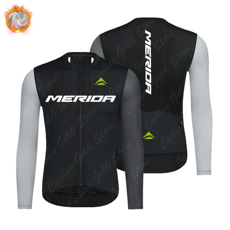 Tým Merida Termální Fleece Cyklistické Oblečení Dlouhý Rukáv Dres Oblečení na Silniční Kolo Ropa Ciclismo MTB Uniforma 2026 Zimní Fleece Teplá Cyklistická Souprava