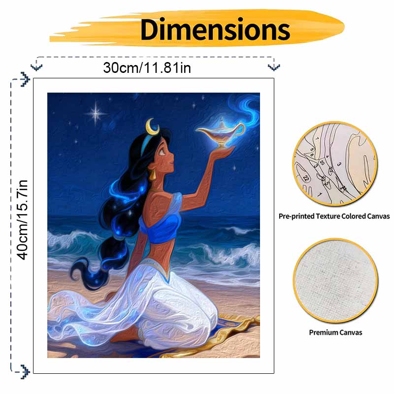 Disney Jasmine Magic Lamp Oil Paint Hand Painting Kit Decoration Classic Style Home Decor Fantasy Princess Wall Art Gift Bedroom Decor