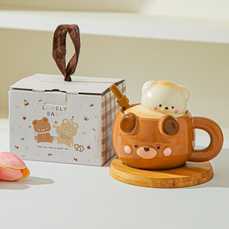 Geburtstagsgeschenk Mädchen süßer Bär Kaffee Wasserbecher ins Stil hoher Wert Keramiktasse Begleitgeschenk