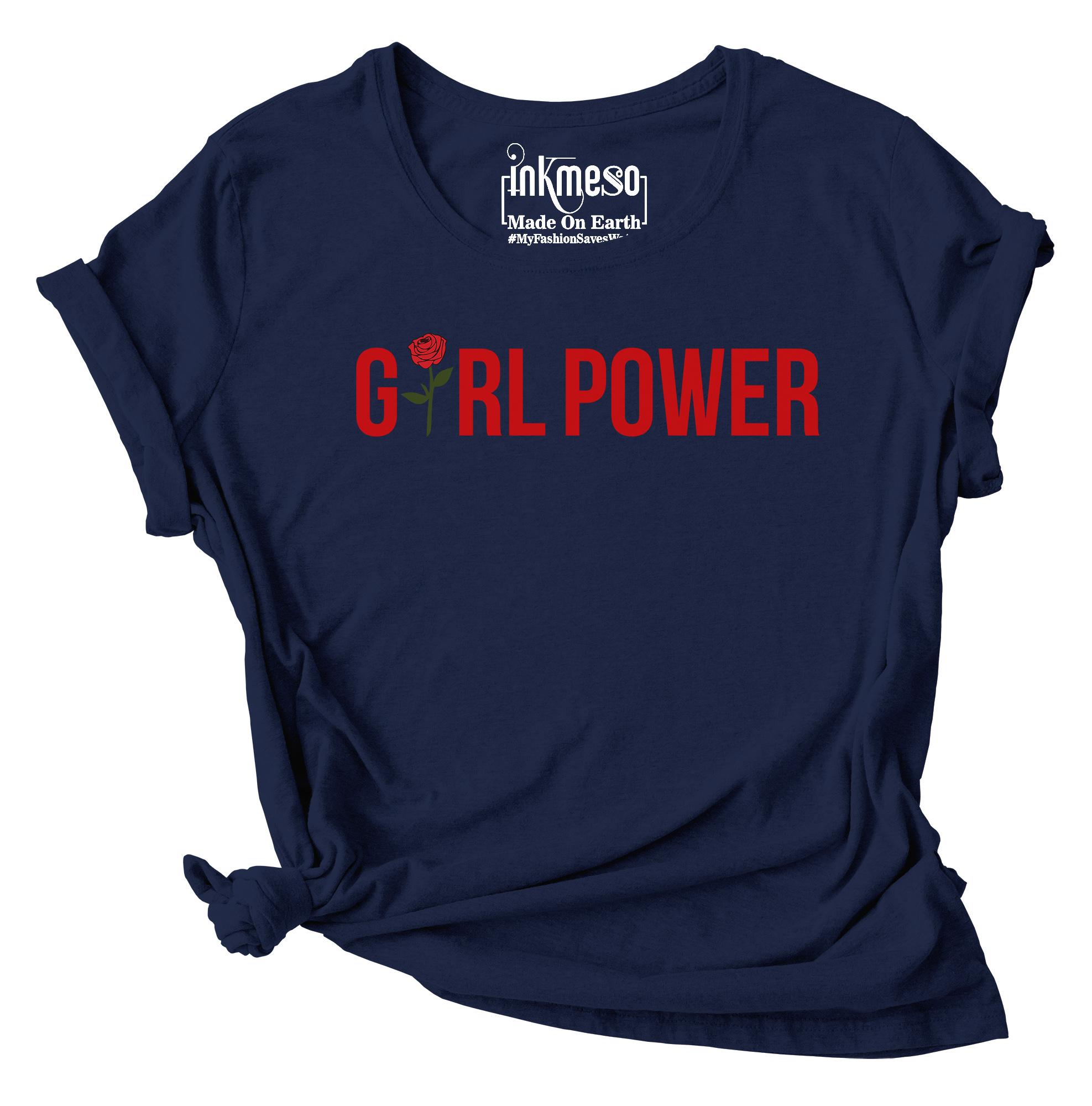 

Жіноча футболка Inkmeso Girl Power Quote Футболка з графічним принтом XXL темно-синього кольору