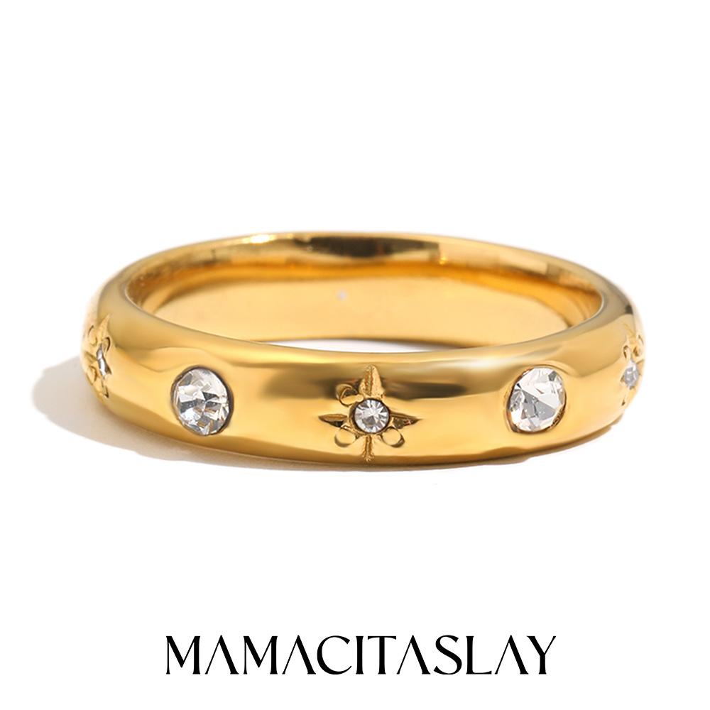 

MamacitaSlay 316L Stainless Steel Pearl Zircon Star Stackable Ring 18K Gold Plated Waterproof Jewelry For Women Vintage Ring Size 8