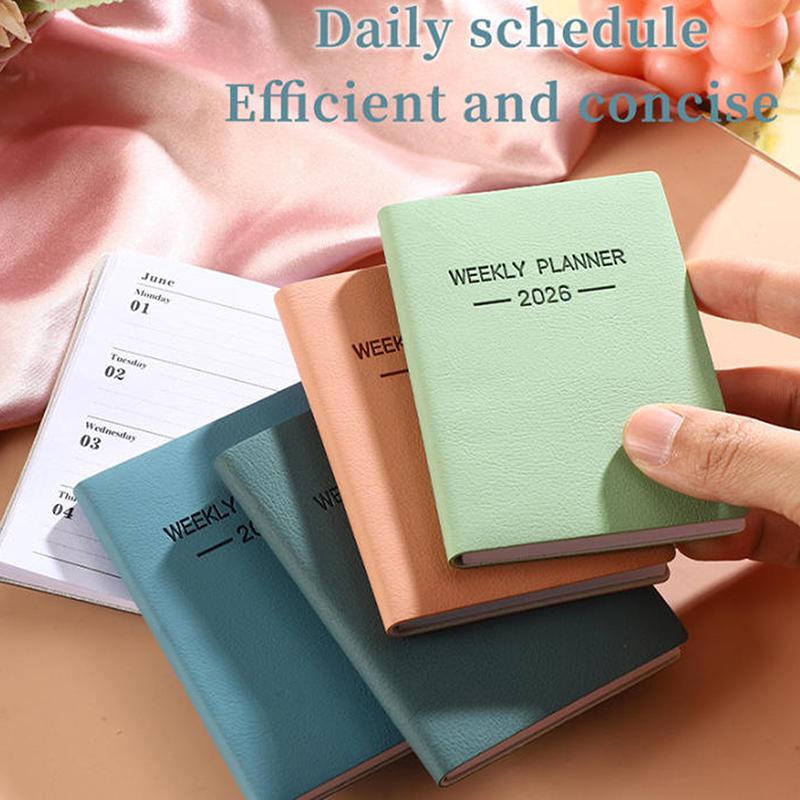 A7 Specification 2026 English Planner Book, Mini Portable Pocket Daily Schedule Book Thin Weekly Calendar