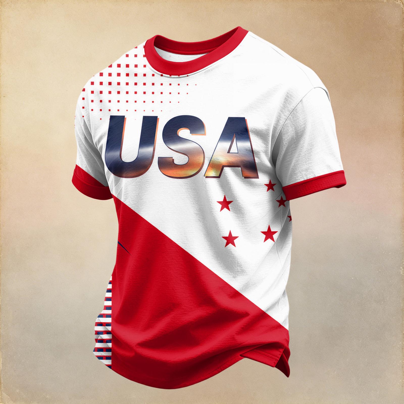 Men s Casual Printed Short Sleeve Neck T-Shirt, Lightweight Breathable Tee for Everyday Wear M