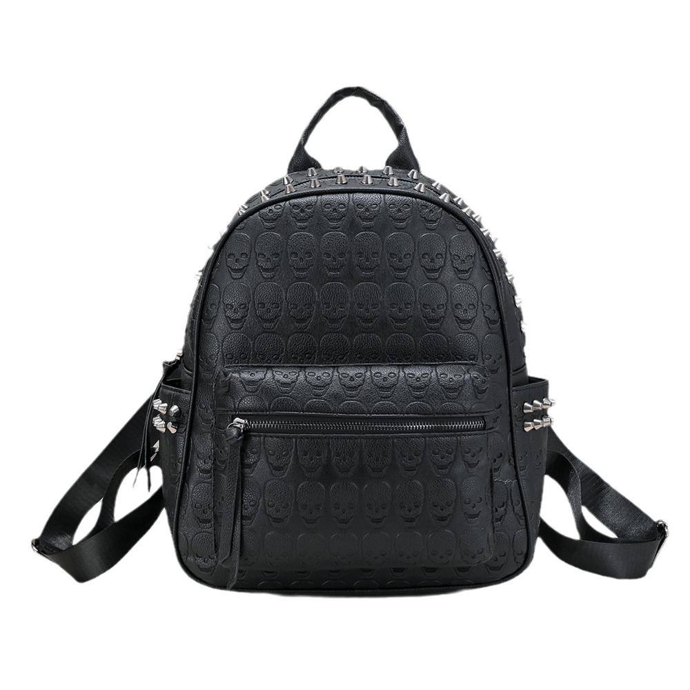 

Рюкзак Jierotyx Goth с тиснением черепа для женщин на Хэллоуин, рюкзак с шипами и декором, рюкзак в стиле панк, сумка из искусственной кожи, модная сумка с заклепками для путешествий чёрный