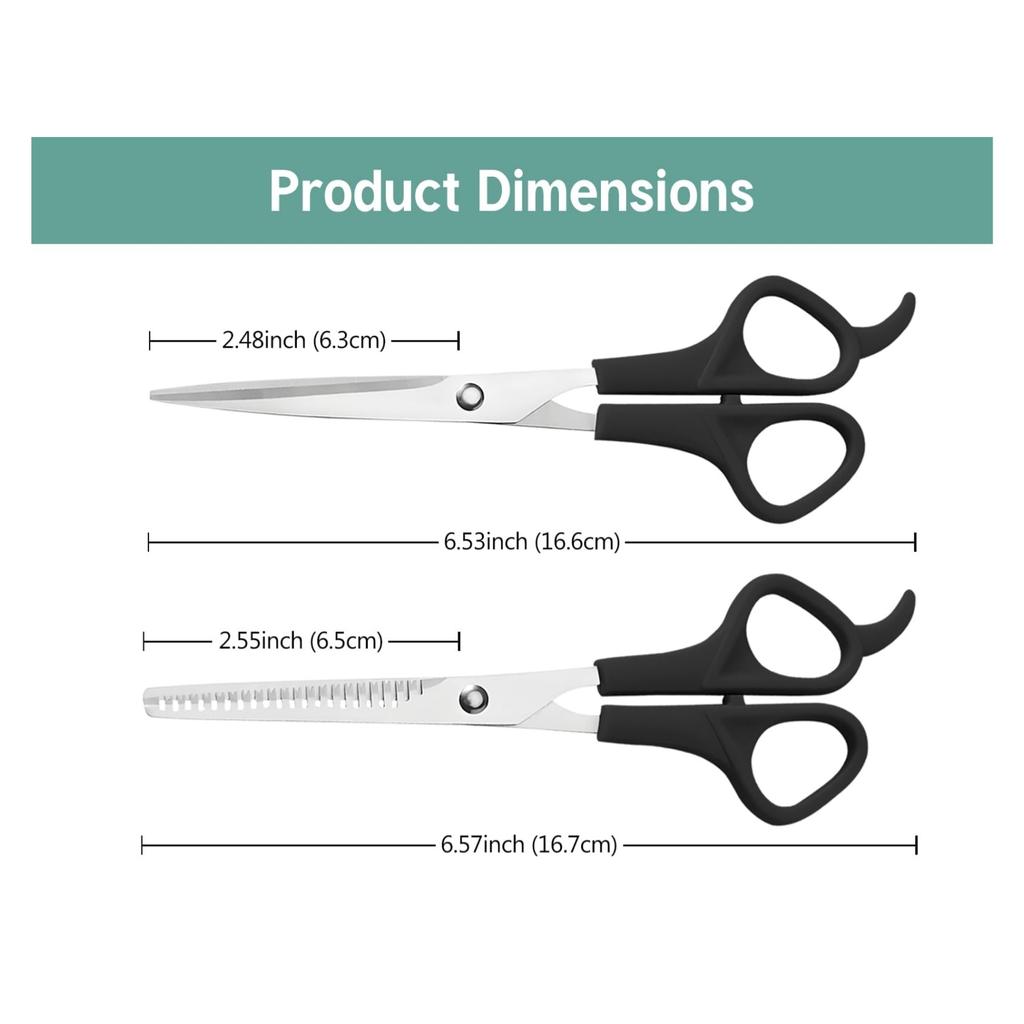 Hair Cutting Scissors Thinning Shears 6 Inch Professional Stainless Steel Barber Scissors with Sharp Blades for Men Women Black