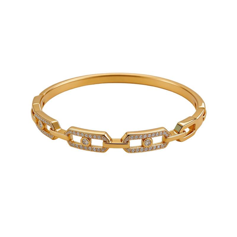 Minimalist 18k Gold Plated Zircon Square Cuff Bracelet For Women Jewelry Fashion Accessory