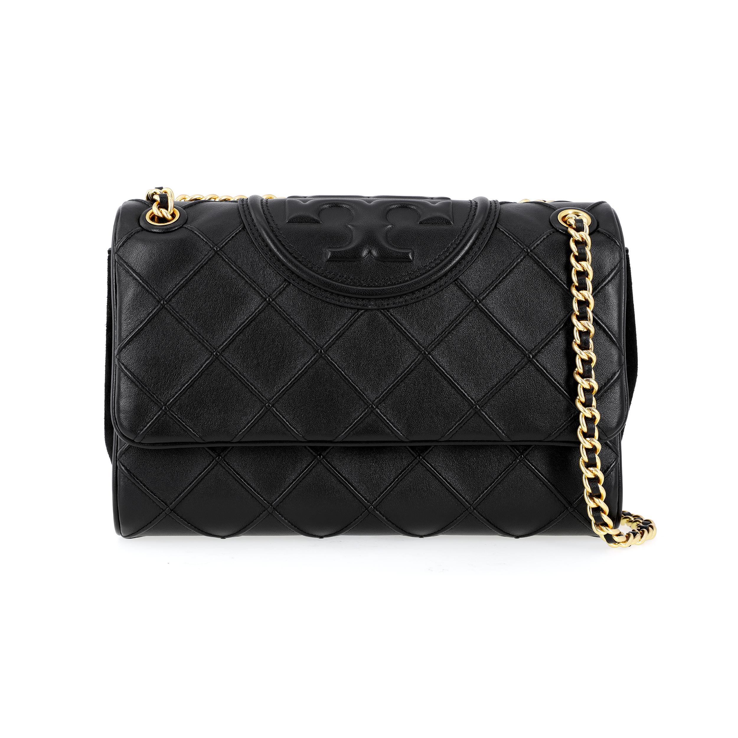 

Tory Burch Fleming Double T Logo Quilted Weave Chain Crossbody Bag Women bags Black 137301-001 Basic Set (Bag+Dust Bag)