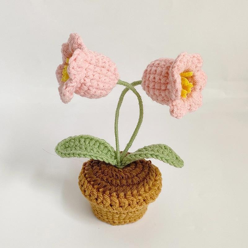 DIY Håndlaget Heklede Blomster Potteplanter Ferdigvevd Bukett Kunstig Strikket Blomst Valentinsdagsgave Hjem Skrivebordsdekor