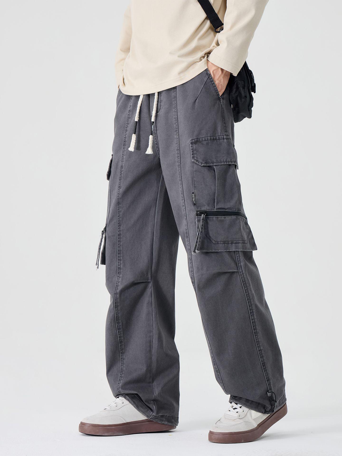 Shanggu Menswear | Men s Retro Heavyweight Cotton Cargo Trousers with Large Pockets - New Autumn/Winter Collection 3XL серый