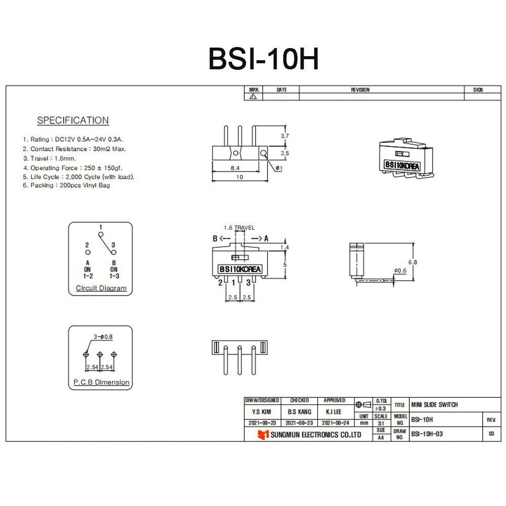 5PCS Professional DC12V 0.3A Red Toggle Switch BSI-10/BSI-10H Slide Switch 1P2T