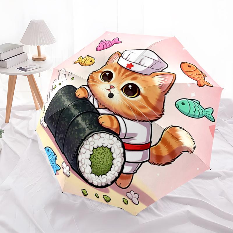 

1pc Kitten Making Sushi Automatic Opening and Closing Umbrella, Portable Small Umbrella for Men and Women P060