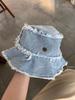 Pălărie bucket din denim pentru femei, de vară, la modă, pentru față mică, casual, versatilă, de stradă, cu margine veche și aspră, pălărie de soare