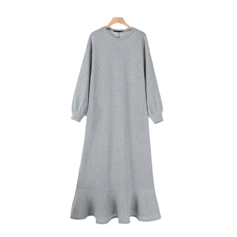 Women's Long Sleeve Maxi Dress Round Neck Sweatshirt Long Dress Loose Ruffle Swing Dress