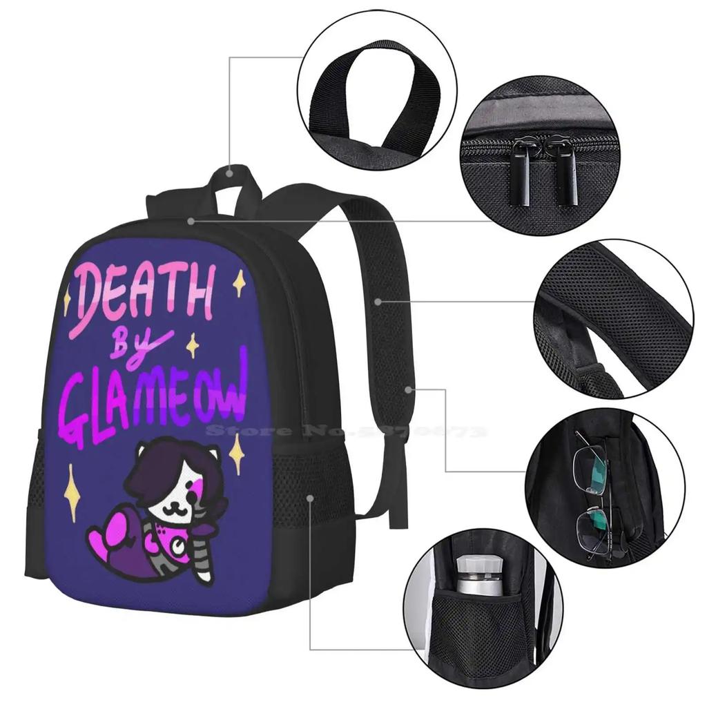 Death By Glameow Teen College Student Backpack Pattern Design Bags Undertale Mettaton Ex Neko Atsume