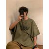 Mens Summer Latest American Five-quarter Sleeve T-shirt Comfortable Fit Trend Versatile Half-sleeve Crew Neck T-shirt