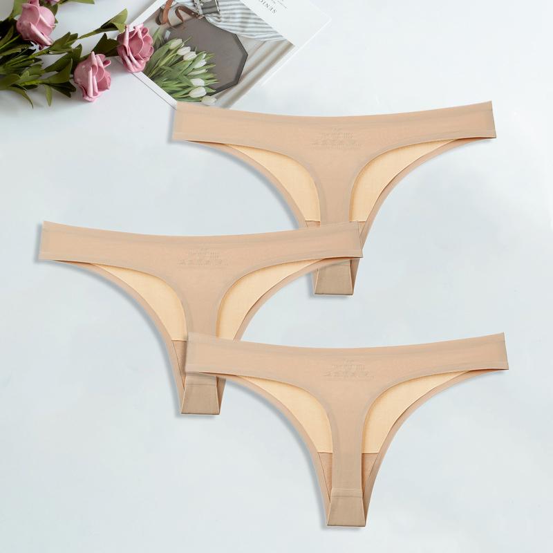 Ice Silk G-String for Women Sexy Seamless Thongs Panties Cotton Women Underwear Girls Ladies Bikini Briefs Lingerie 3 Pcs/set