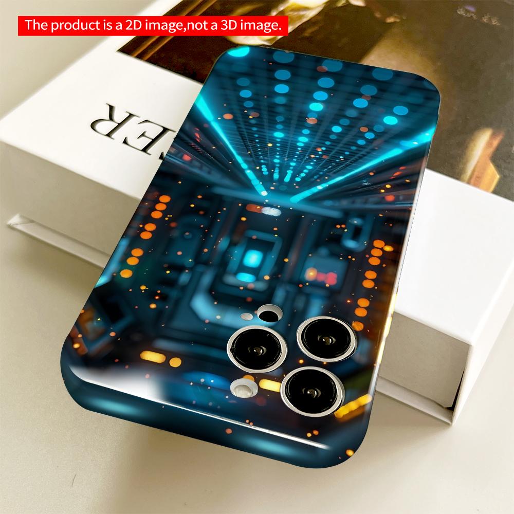 2DFlat Neon Corridor Glow Phone Case All Inclusive Film Hard Phone Case, Compatible with iPhone 18 Pro Max 17 16 15 14 13 12 11