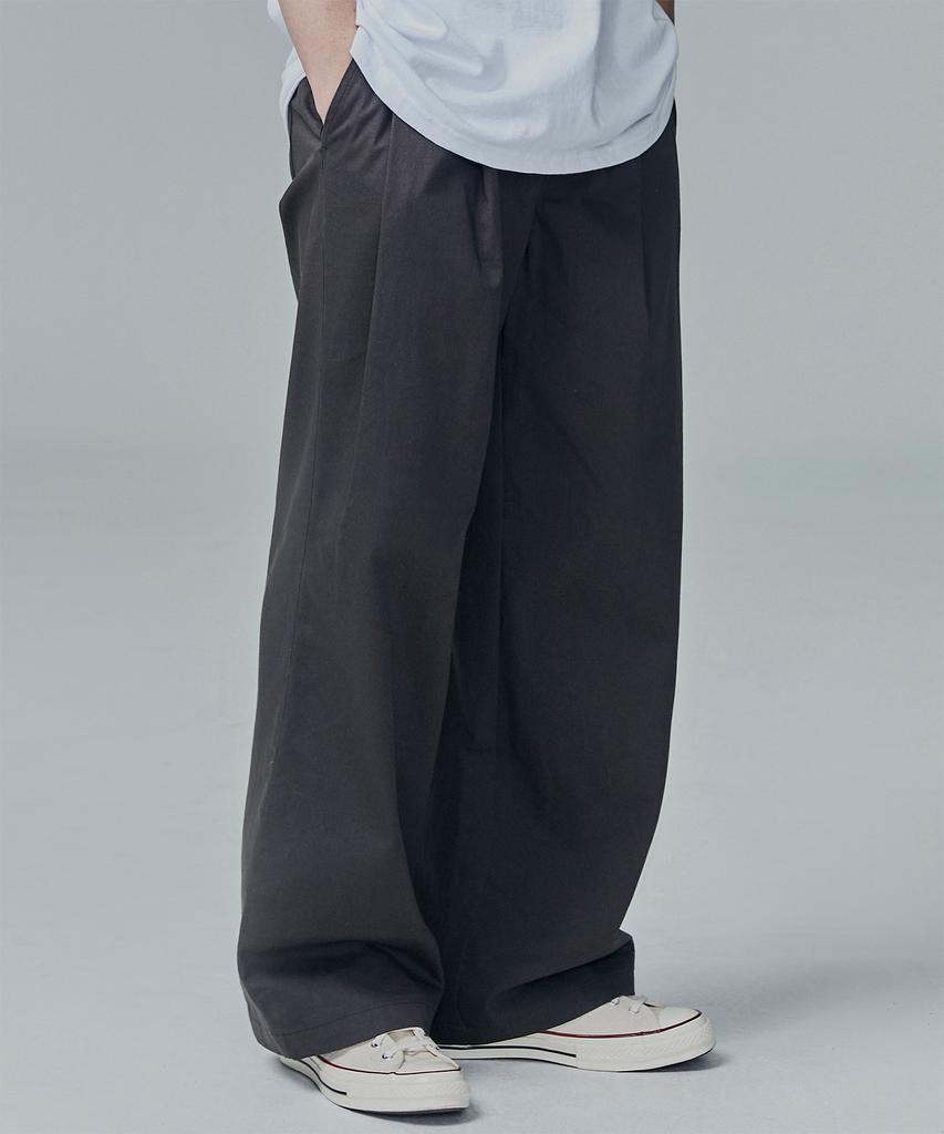 NOT4NERD Two Tuck Wide Cotton Pants - Charcoal