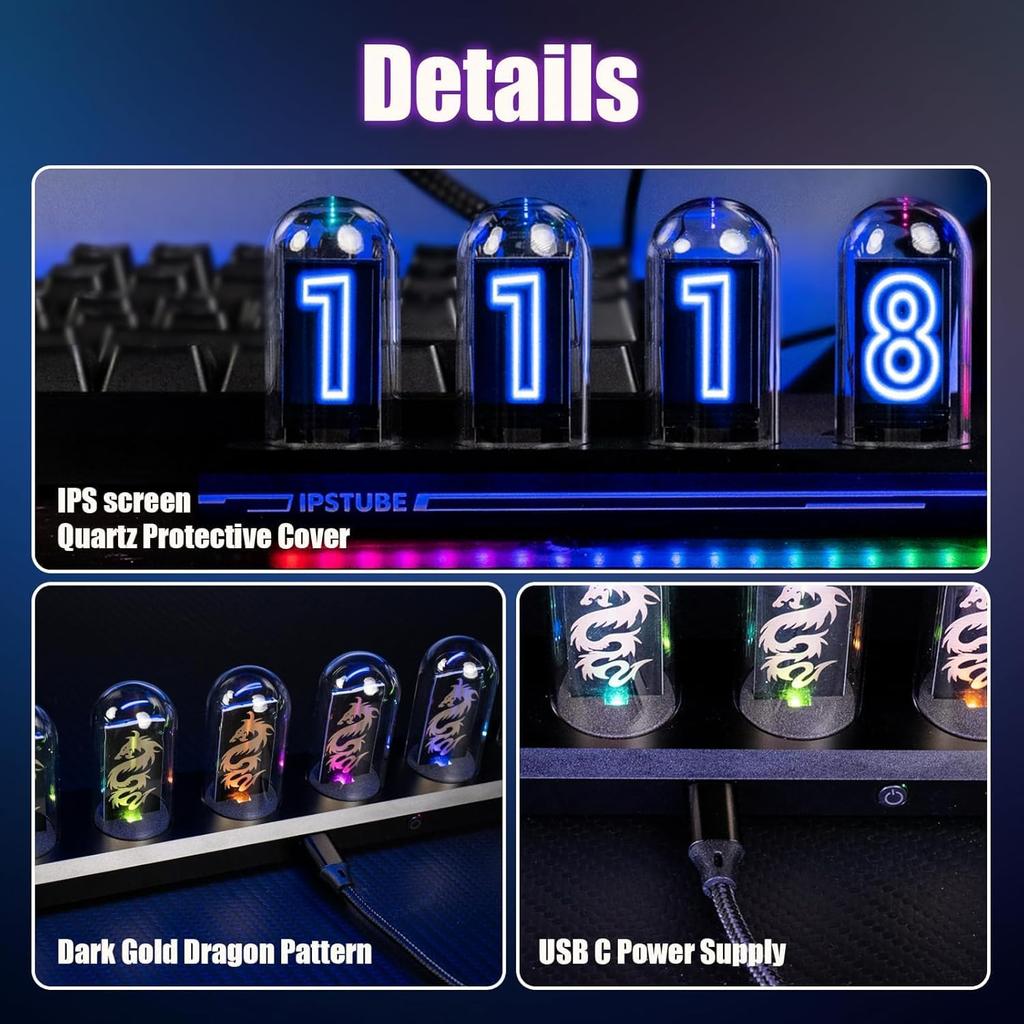 Smart RGB Nixie Tube Clock Night Light With Bluetooth APP DIY Digital Analog Glow Desktop Decoration Light For Gaming Home Decor
