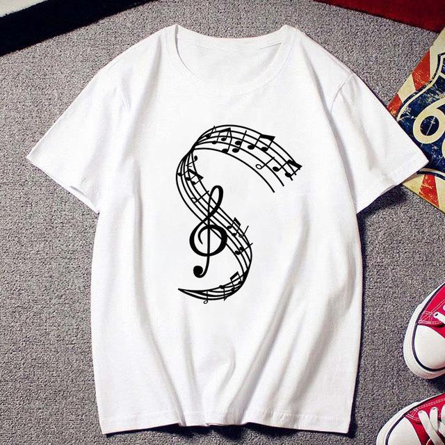 Hotselling New Womens Casual Tshirt Shortsleeved Black and White Note Series Printed Womens Tshirt Graphic T Shirts Tops S