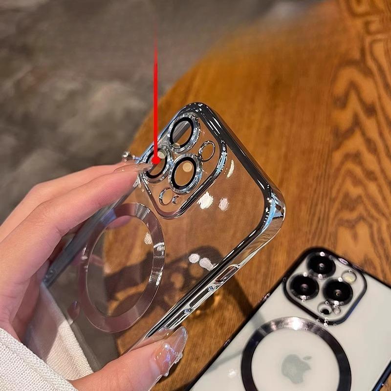 Applicable To Apple 16 Mobile Phone Case Electroplated IPhone17promax New 14 Transparent Magnetic Belt Lens Film Soft Case