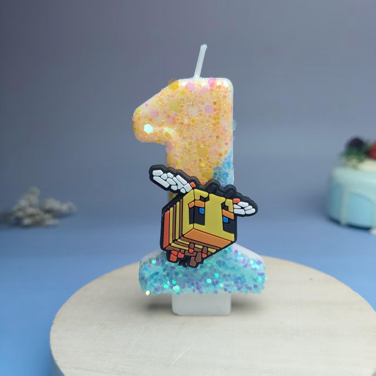 Handmade Minecraft Birthday Candles 0-9 - Creative Cartoon Cake Decorations