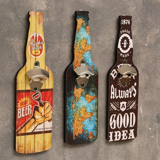 Wall Bottle Opener Beer Bottle Shape Wall-mounted Graffiti Artistic Decoration Iron Restaurant Wall Bottle Opener for Restaurant