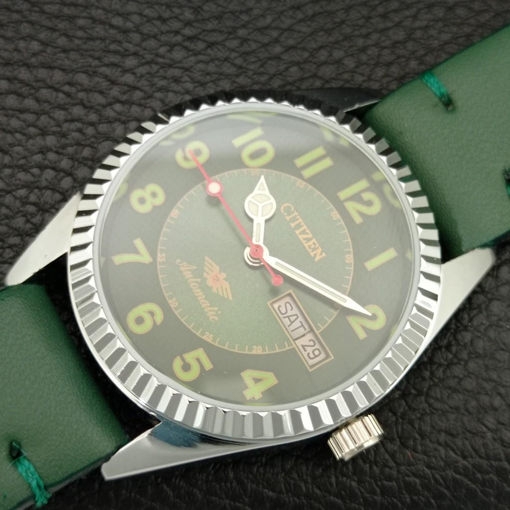 VINTAGE REFURBISHED CITIZEN AUTOMATIC 8200 JAPAN MENS GREEN DIAL WATCH a447163-1