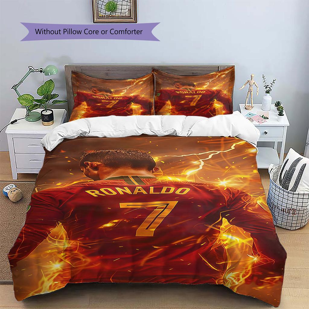 Cristiano Ronaldo Pattern Bedding,Quilt Set Quilt Cover Pillowcase Home Birthday Gift(1 * duvet cover + 2 * pillowcase, without core)