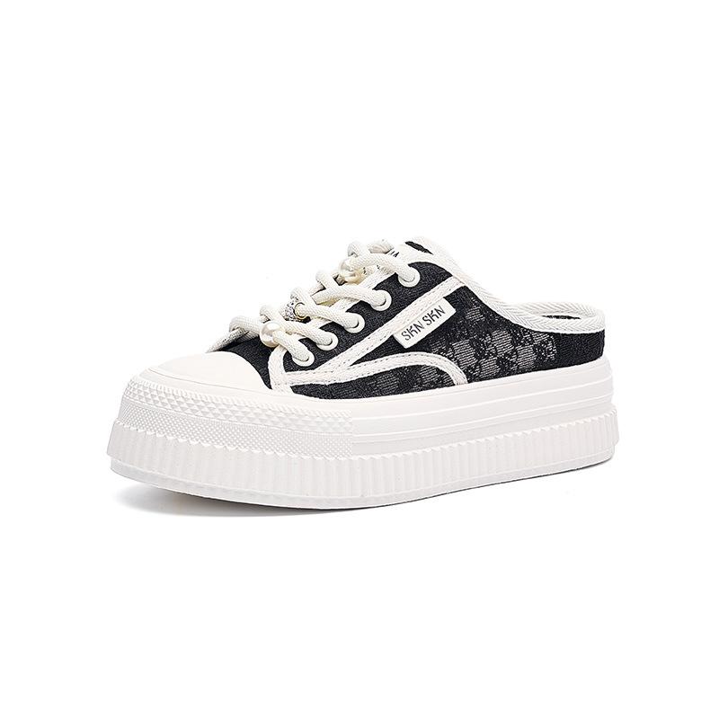 Platform white shoes women's summer new breathable half slippers women's versatile sports and leisure shoes