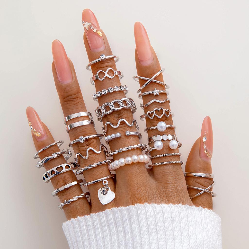 Fashion Jewelry Vintage Carved Sun Feather Cross Black Gemstone Ring Multi-piece Set Set