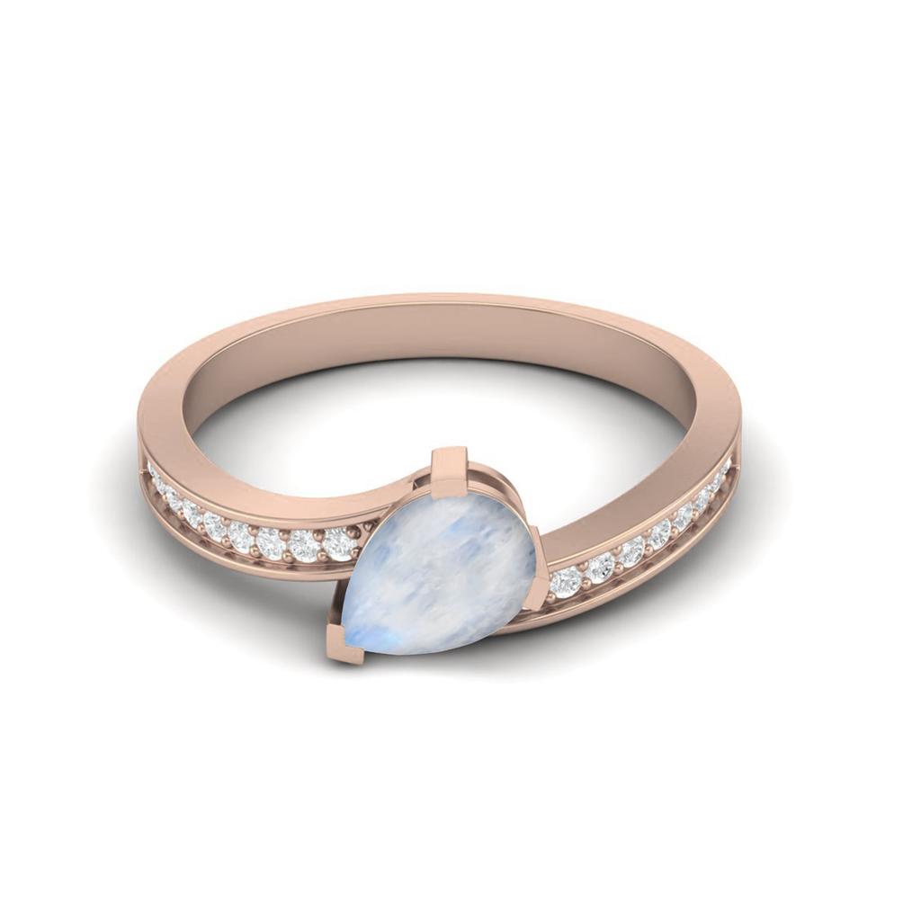 7x5MM Pear Shape Natural Moonstone 925 Sterling Silver Rose Vermeil Solitaire Women Wedding Ring